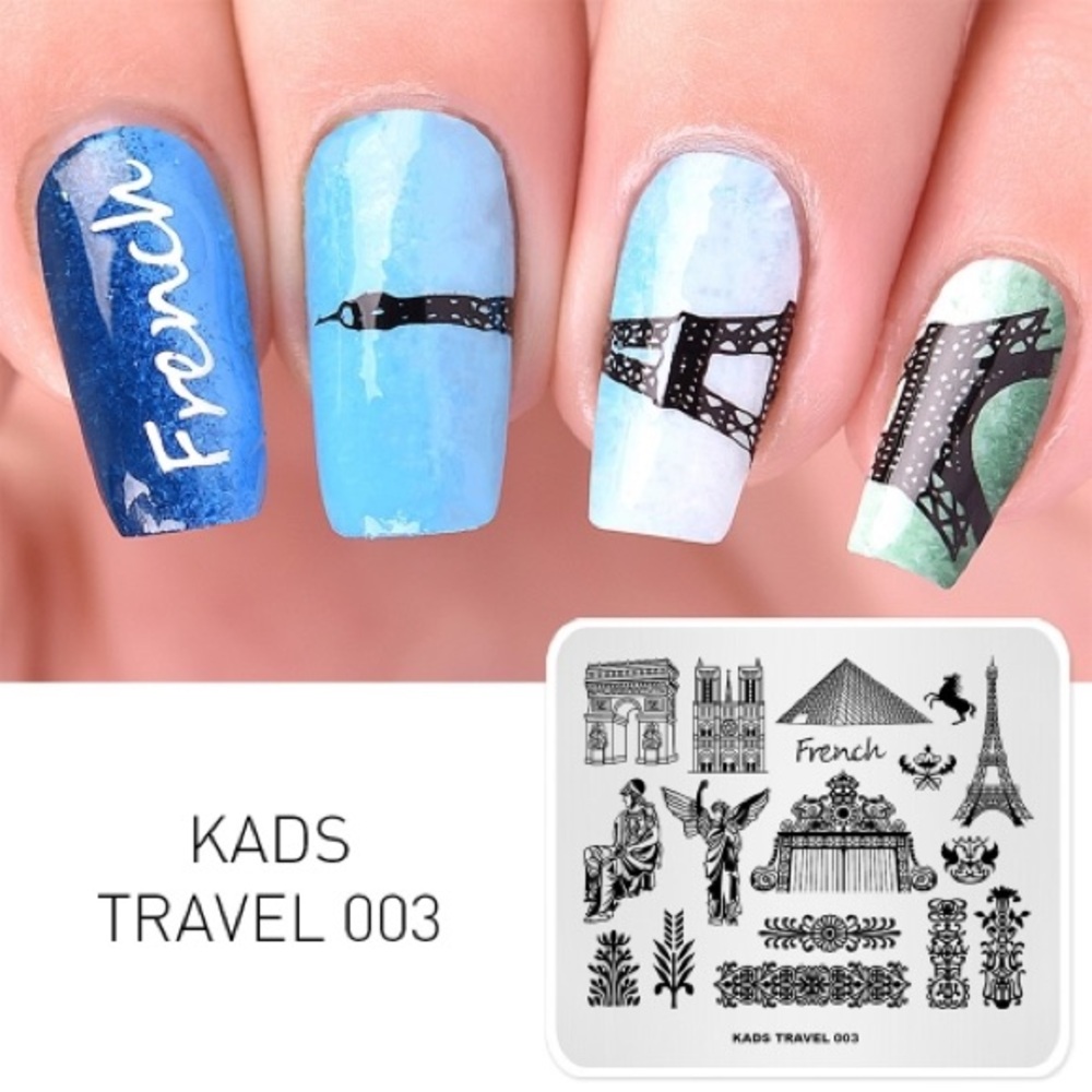 5/$15 KADS Nail Stamping Plate Travel 003 Paris France Stainless Steel